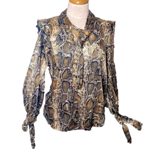 🌷 Zara🌷 NWT Ruffle Tie Silk Feel Python Print Blouse